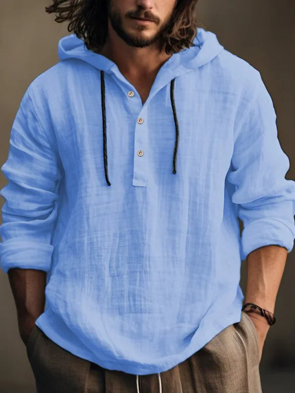 Herren Sommer-Leinen-Hoodie mit Knopfleiste