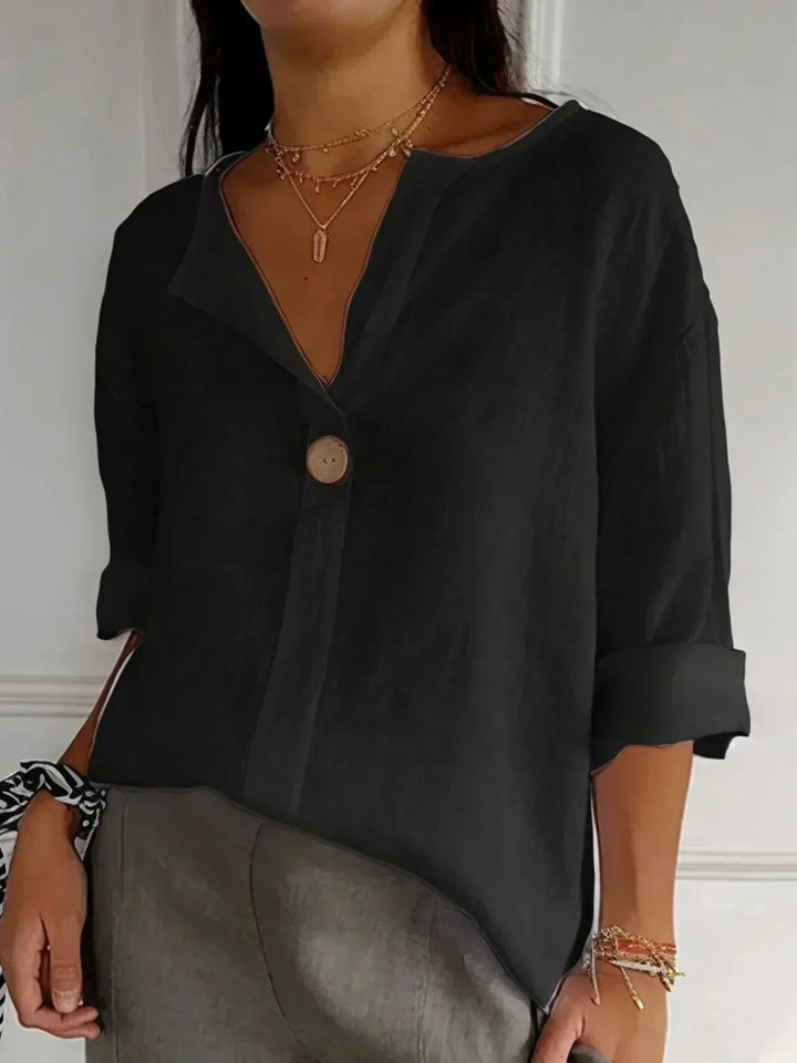 Damen Sommerbluse mit V-Ausschnitt und Dreiviertelärmeln