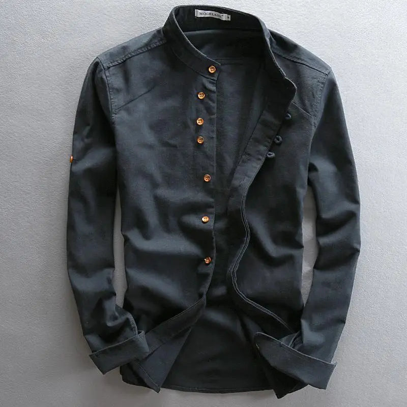 Herren Sommerhemd mit langen Ärmeln und Mandarin-Kragen