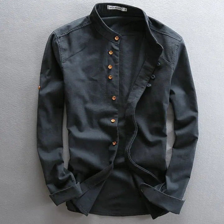 Herren Sommerhemd mit langen Ärmeln und Mandarin-Kragen