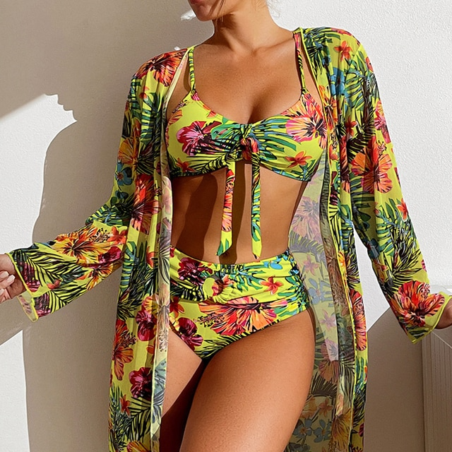Damen Bikini Dreiteiler mit Blumenmuster