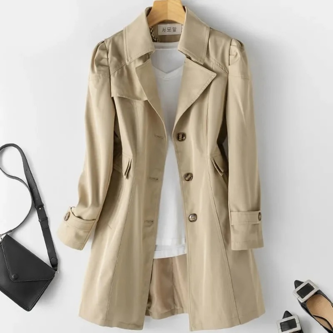 Damen Trenchcoat mit langen Ärmeln und Knopfverschluss