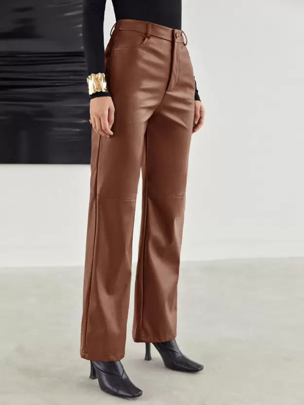 Damen High-Waist-Hose aus veganem Leder