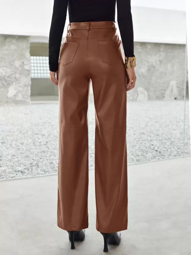 Damen High-Waist-Hose aus veganem Leder