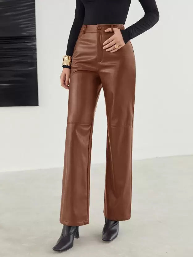 Damen High-Waist-Hose aus veganem Leder