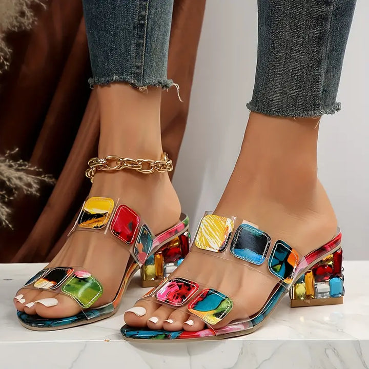 Damen Slip-on Sandalen für den Sommer mit Blockabsatz