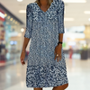 Damen Midikleid für den Sommer mit V-Ausschnitt und Dreiviertelärmeln