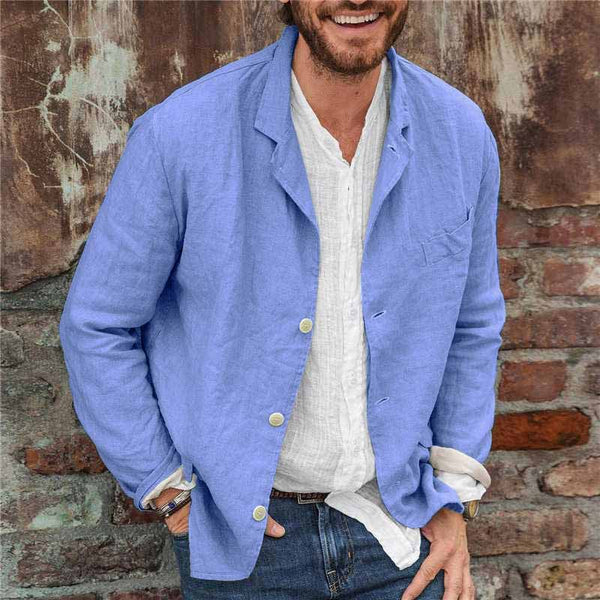 Herren Leinen Sommerjacke mit langen Ärmeln und Knopfverschluss