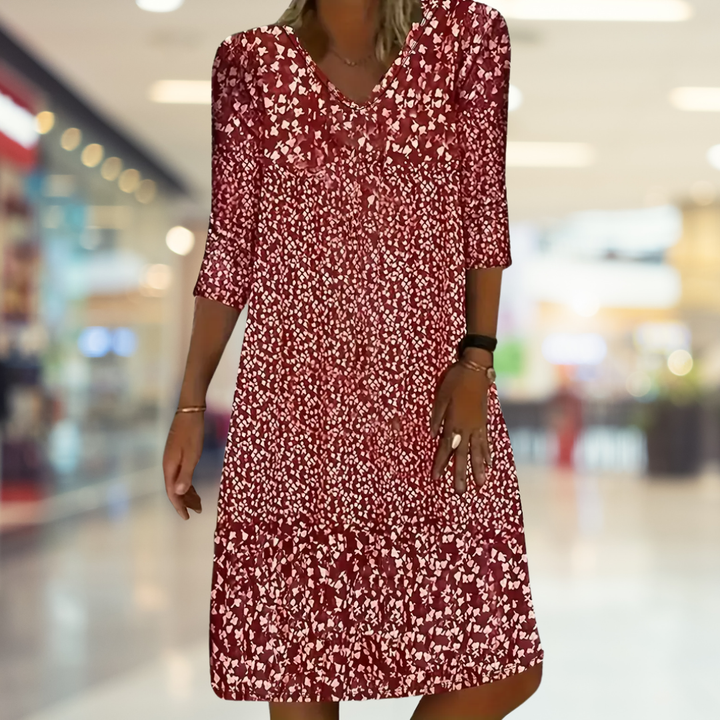 Damen Midikleid für den Sommer mit V-Ausschnitt und Dreiviertelärmeln