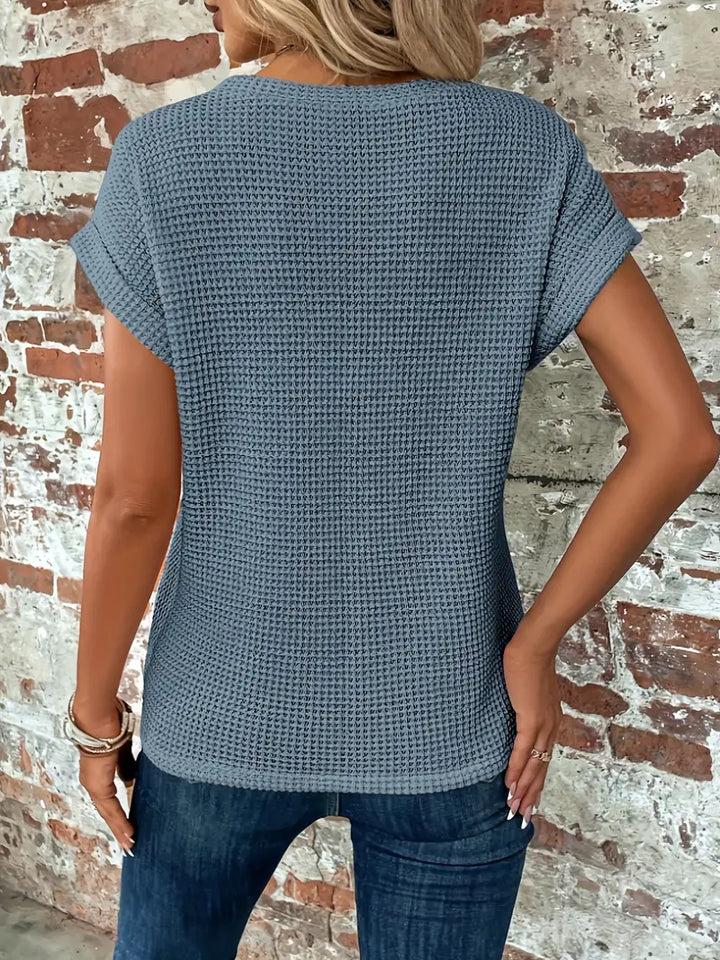 Damen Sommer T Shirt mit Rundhalsausschnitt und kurzen Ärmeln