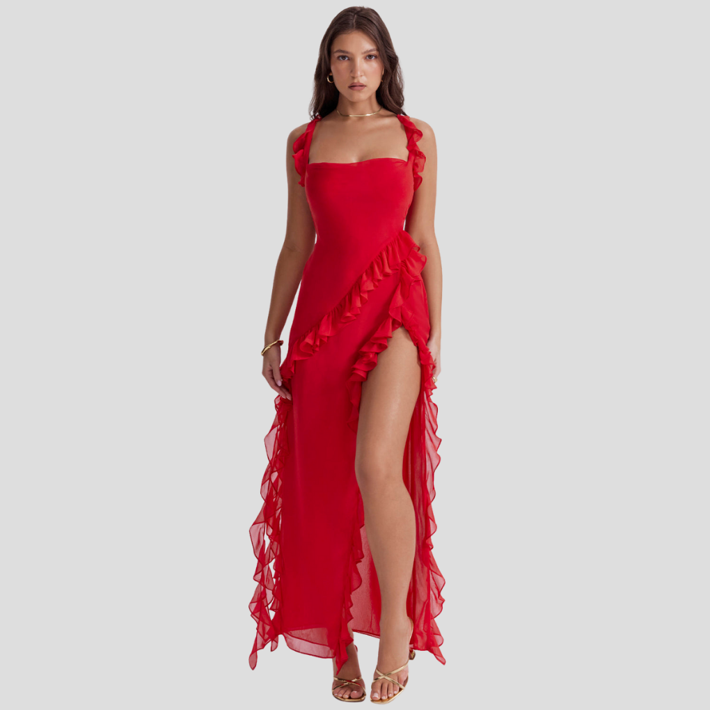 Melantha-Kleid mit Rüschendetails und verstellbaren Trägern