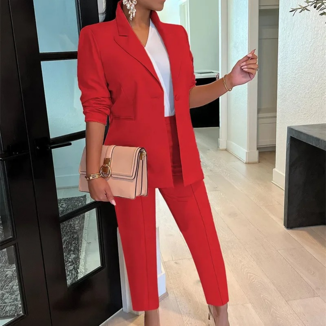 Damen Blazer und Hosen Set mit einem Knopf