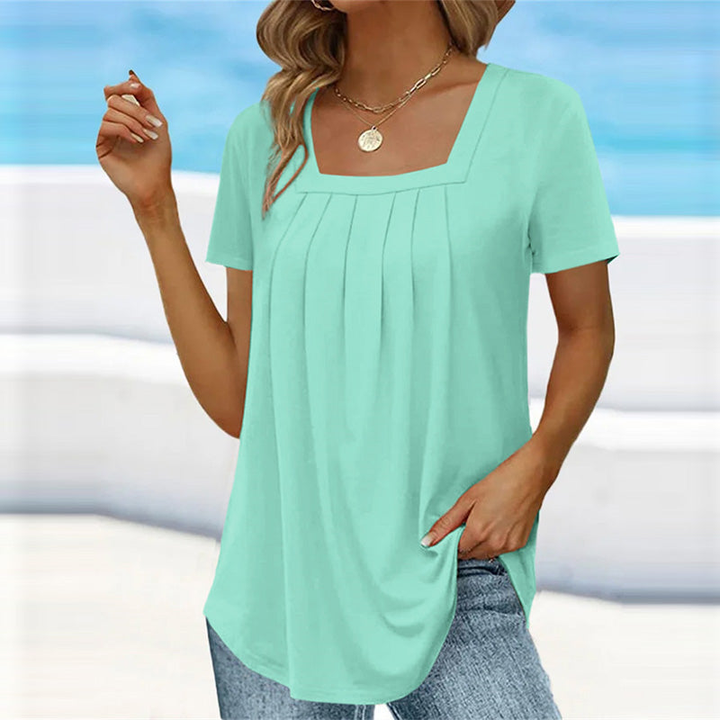 Damen Sommerbluse mit eckigem Ausschnitt und kurzen Ärmeln