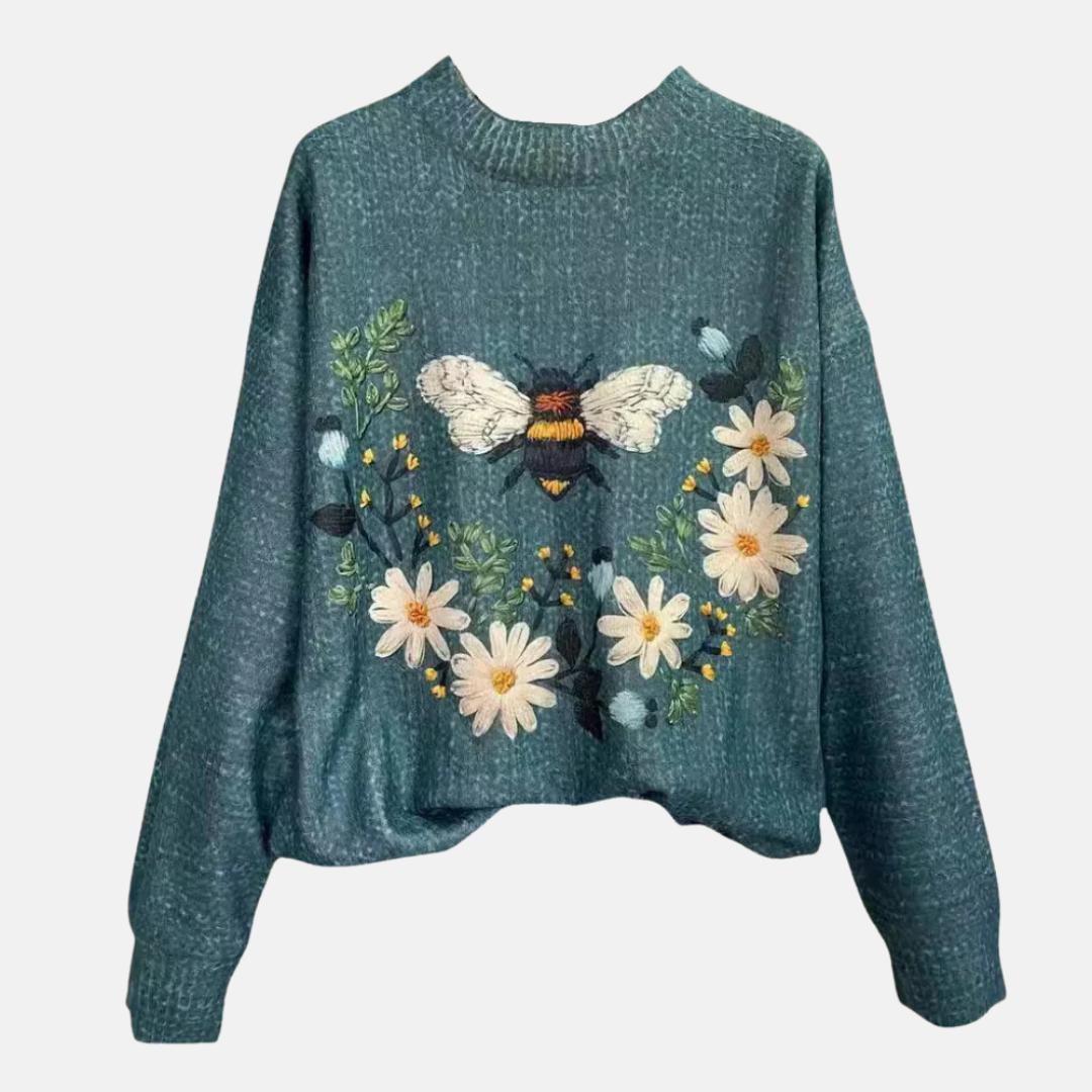3D-Blumenstrickpullover