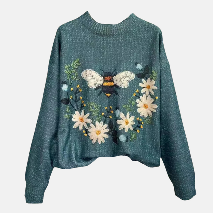 3D-Blumenstrickpullover