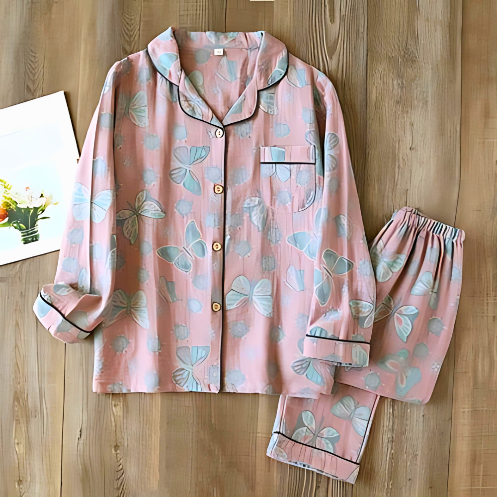 2-teilige Baumwoll-Loungewear mit Schmetterlingsprint