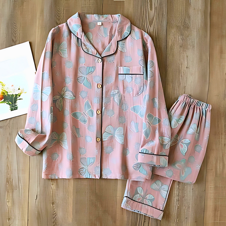 2-teilige Baumwoll-Loungewear mit Schmetterlingsprint