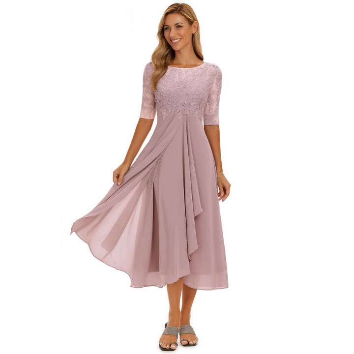 Damen Spitze & Chiffon Midi Kleid