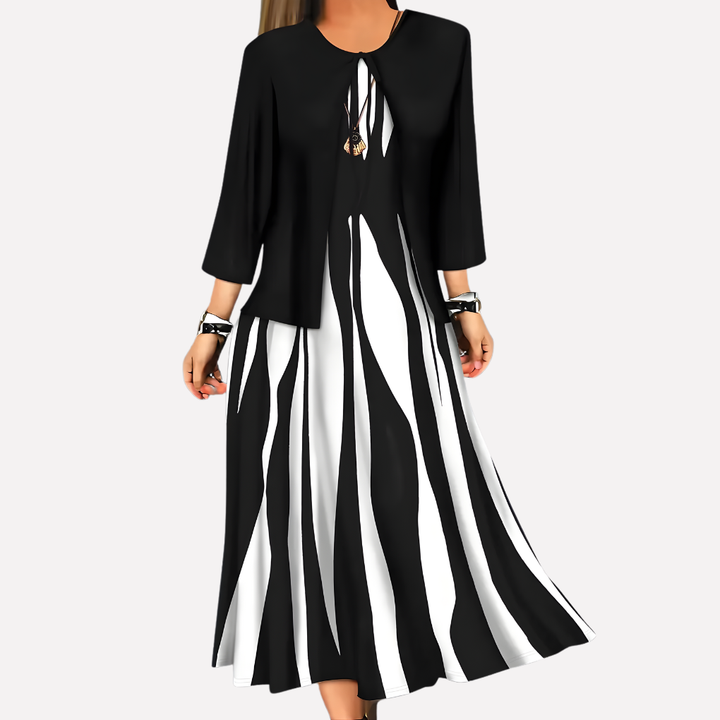 Damen Zwei-Teile Bluse & Bedrucktes Kleid Set