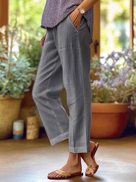 Damen Leinen Sommerhose mit geradem Schnitt und Seitentaschen