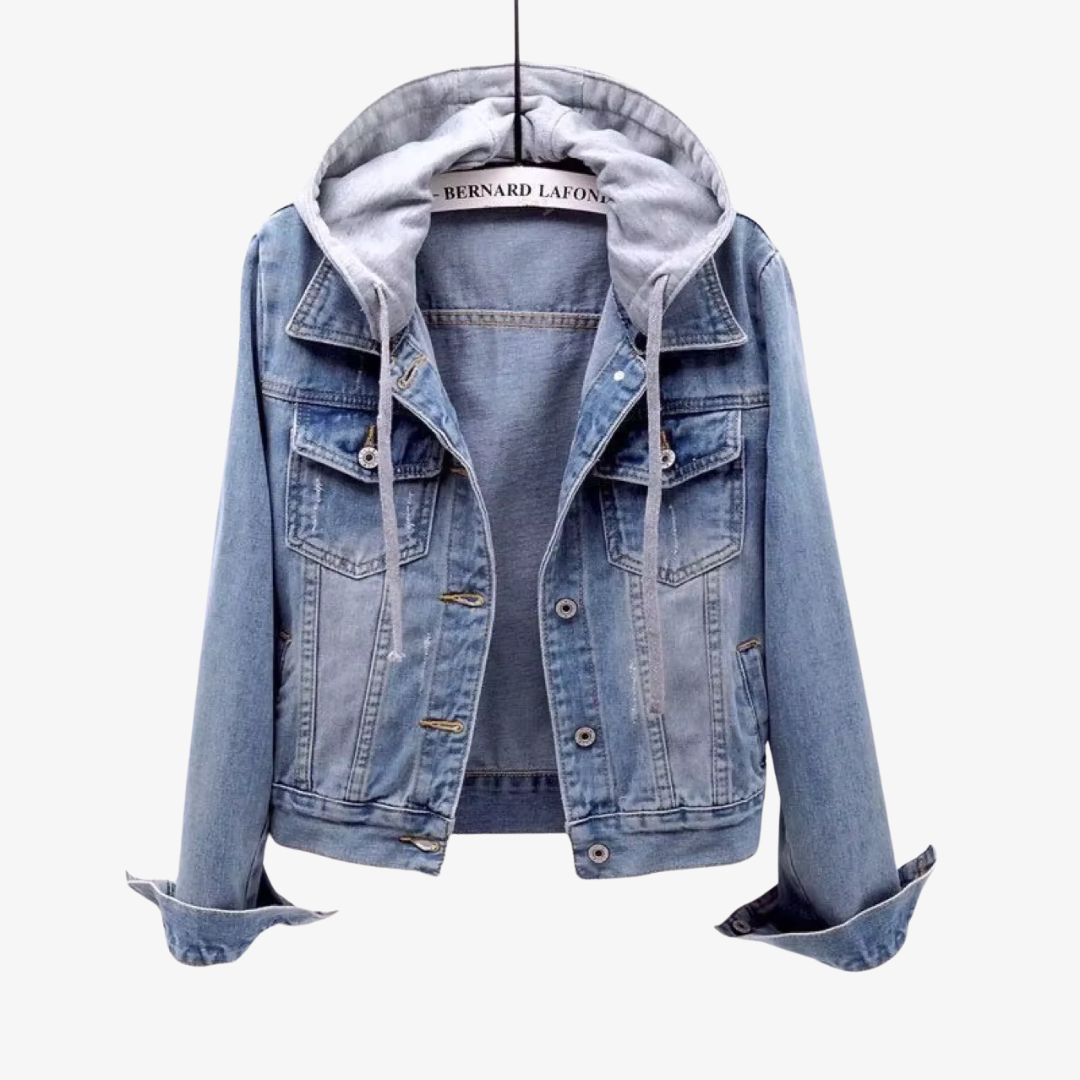 Stilvolle, kurze Jeansjacke mit Kapuze für Damen