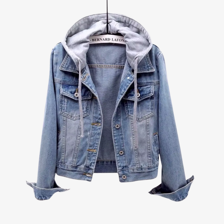 Stilvolle, kurze Jeansjacke mit Kapuze für Damen