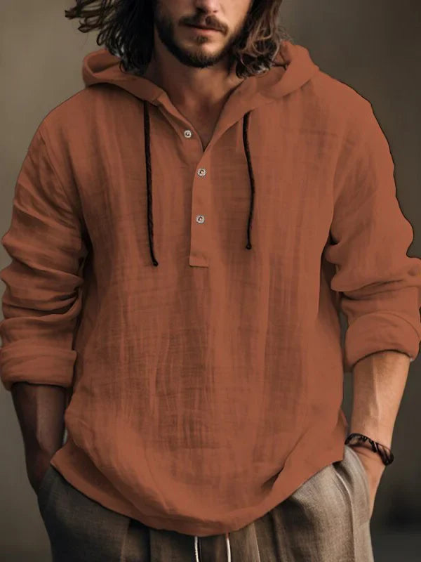 Herren Sommer-Leinen-Hoodie mit Knopfleiste