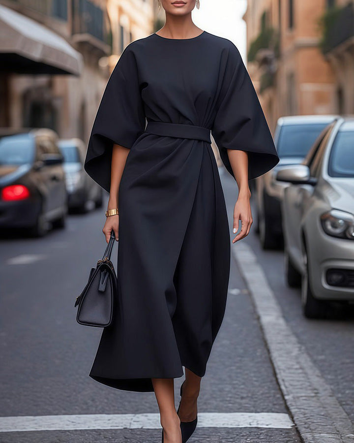 Damen Sommer Midi Kleid mit Rundhalsausschnitt