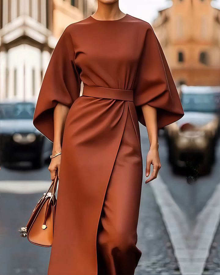 Damen Sommer Midi Kleid mit Rundhalsausschnitt