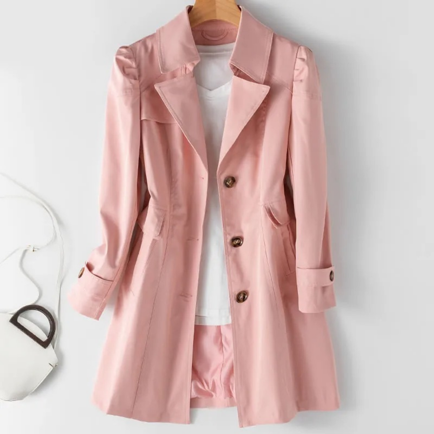 Damen Trenchcoat mit langen Ärmeln und Knopfverschluss