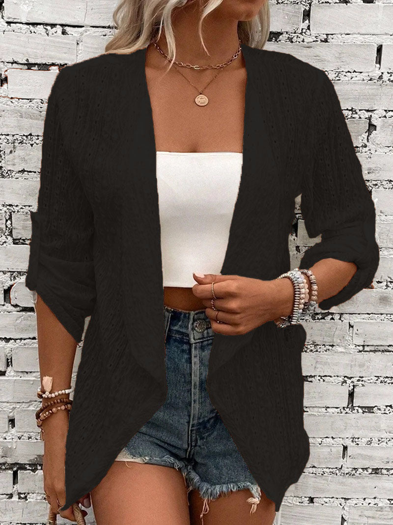 Damen-Strickjacke mit Häkelfront und lockerer Passform
