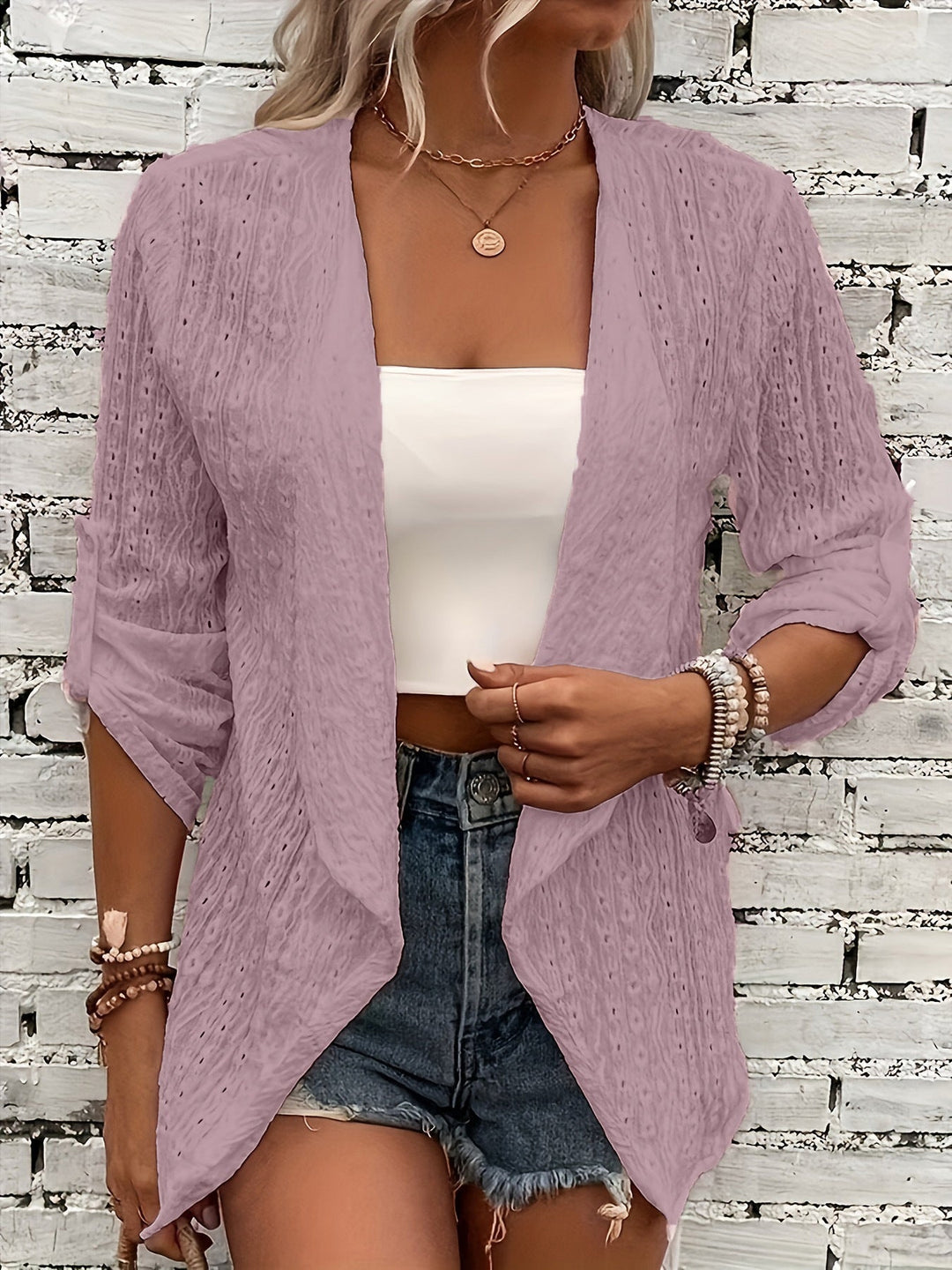Damen-Strickjacke mit Häkelfront und lockerer Passform