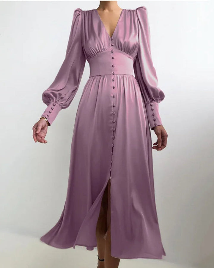 Elegantes Maxikleid aus Satin mit V-Ausschnitt