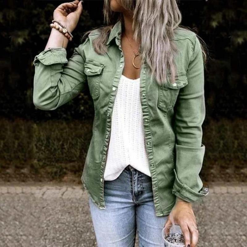 Damen Jeansjacke mit langen Ärmeln und Brusttaschen