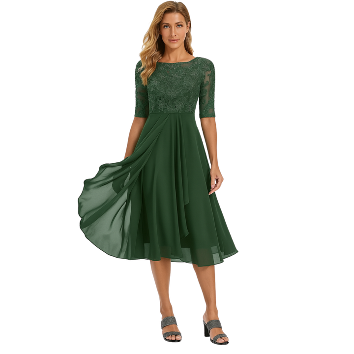 Damen Spitze & Chiffon Midi Kleid