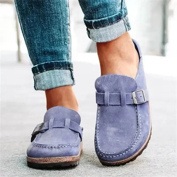 Flache Mules mit Retro-Schnalle für Damen