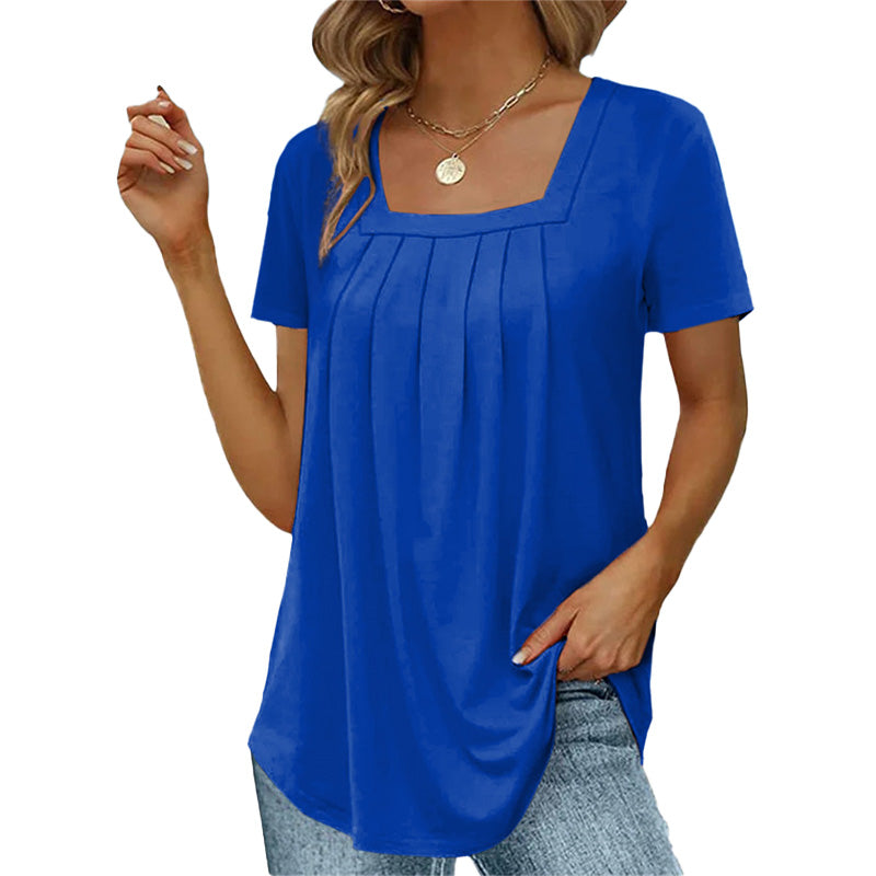 Damen Sommerbluse mit eckigem Ausschnitt und kurzen Ärmeln