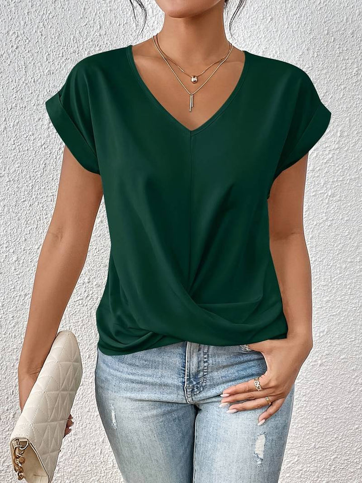 Damen Sommer V-Ausschnitt Shirt mit kurzen Ärmeln