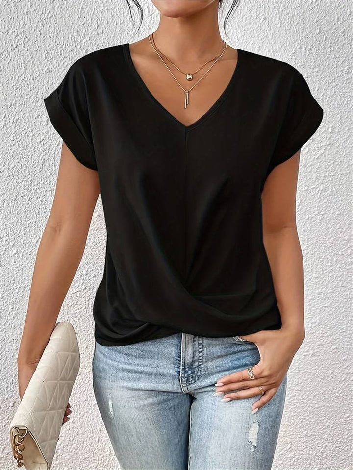 Damen Sommer V-Ausschnitt Shirt mit kurzen Ärmeln