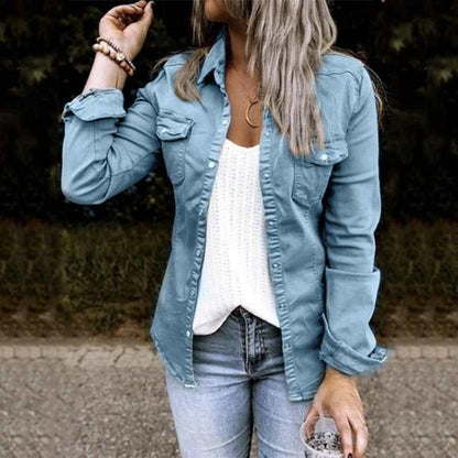Damen Jeansjacke mit langen Ärmeln und Brusttaschen