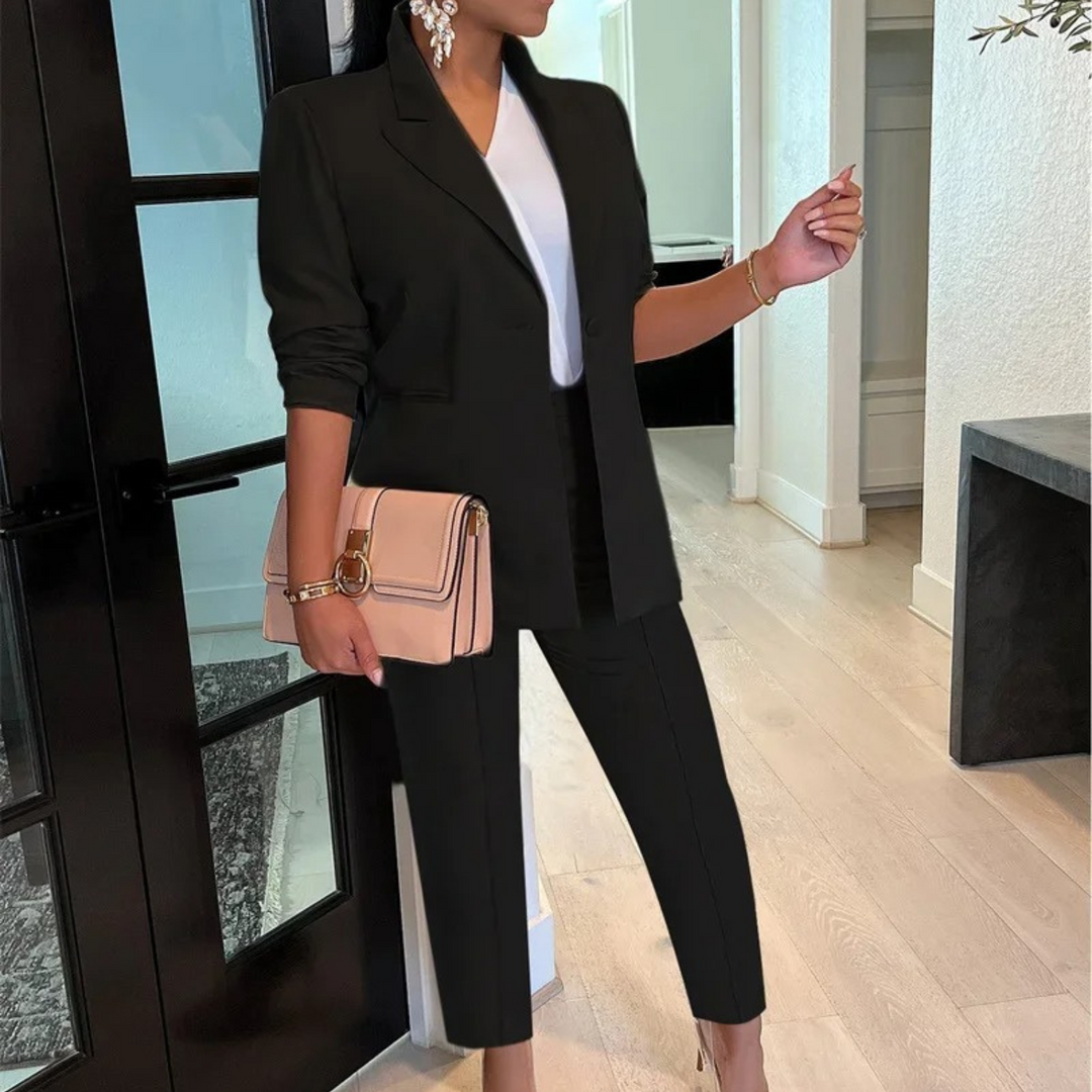 Damen Blazer und Hosen Set mit einem Knopf