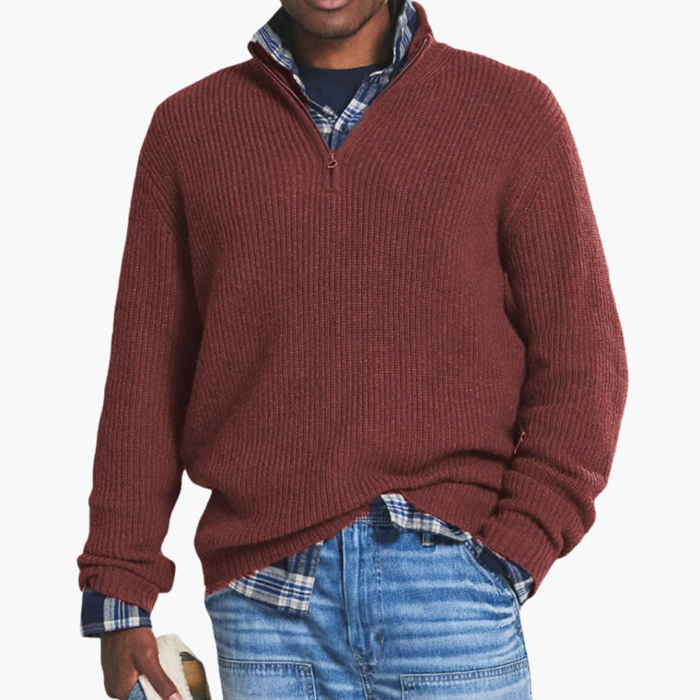 Herren Rippstrickpullover mit halbem Reißverschluss