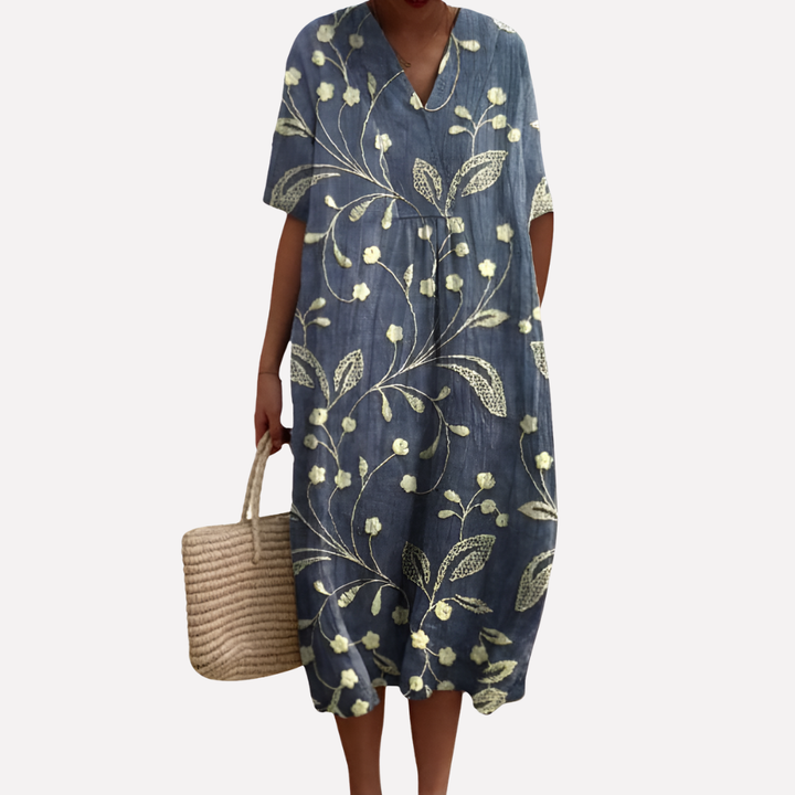 Damen Florale Sommerkleid – V-Ausschnitt & Kurze Ärmel