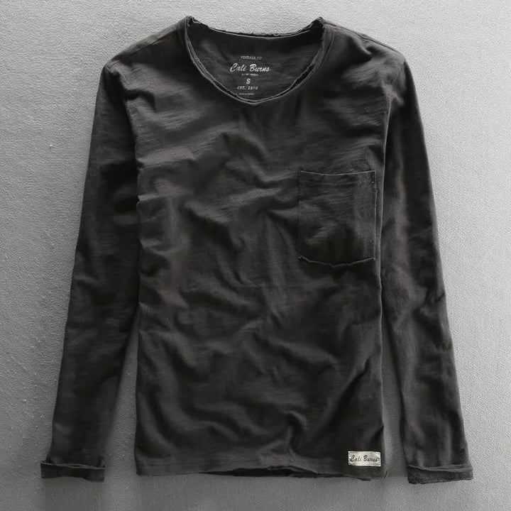 Vintage-Baumwollshirt mit langen Ärmeln und Rundhalsausschnitt