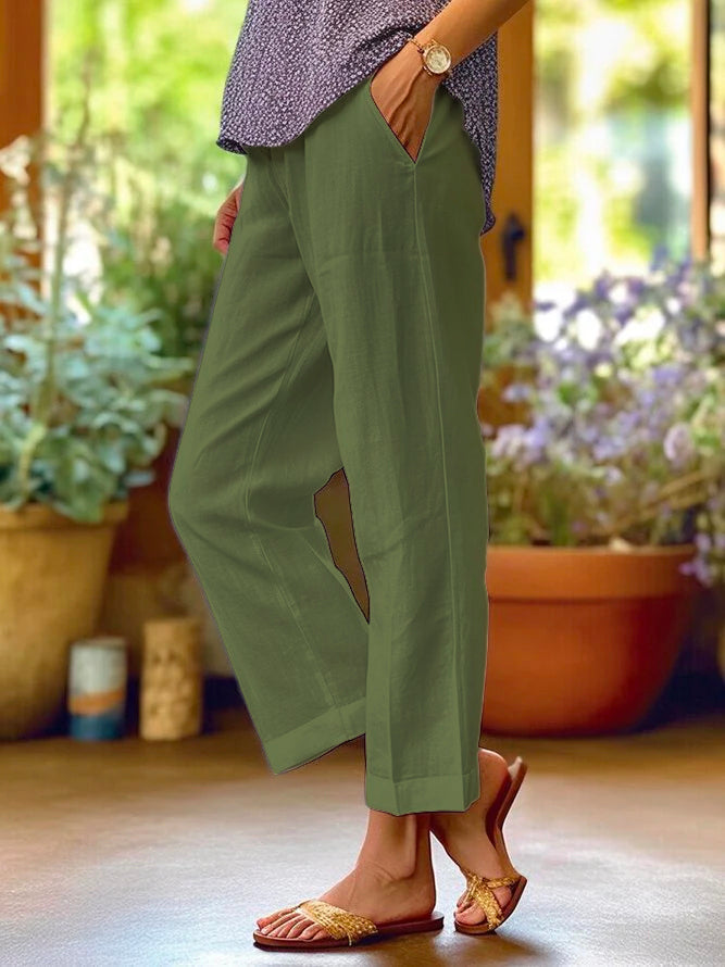 Damen Leinen Sommerhose mit geradem Schnitt und Seitentaschen