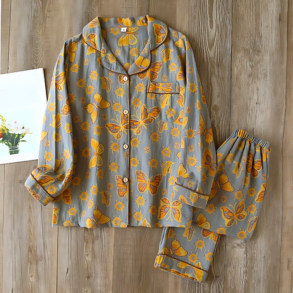 2-teilige Baumwoll-Loungewear mit Schmetterlingsprint