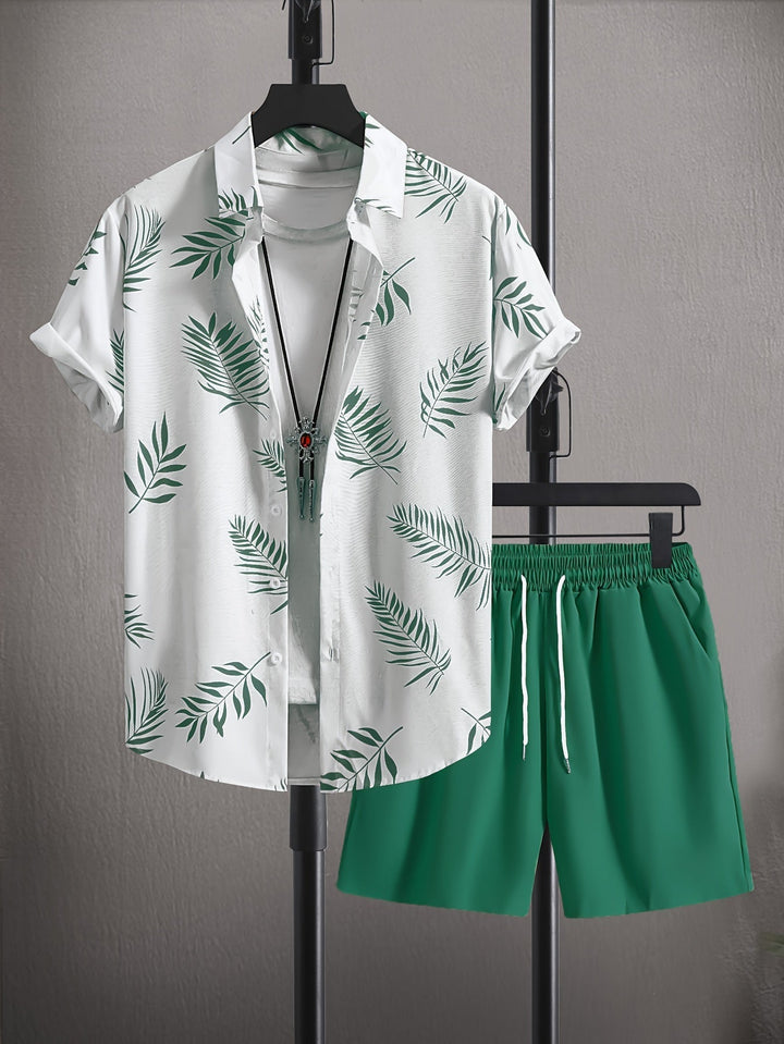 Herren Sommer-Shorts-Set mit tropischem Hemd und Taschen