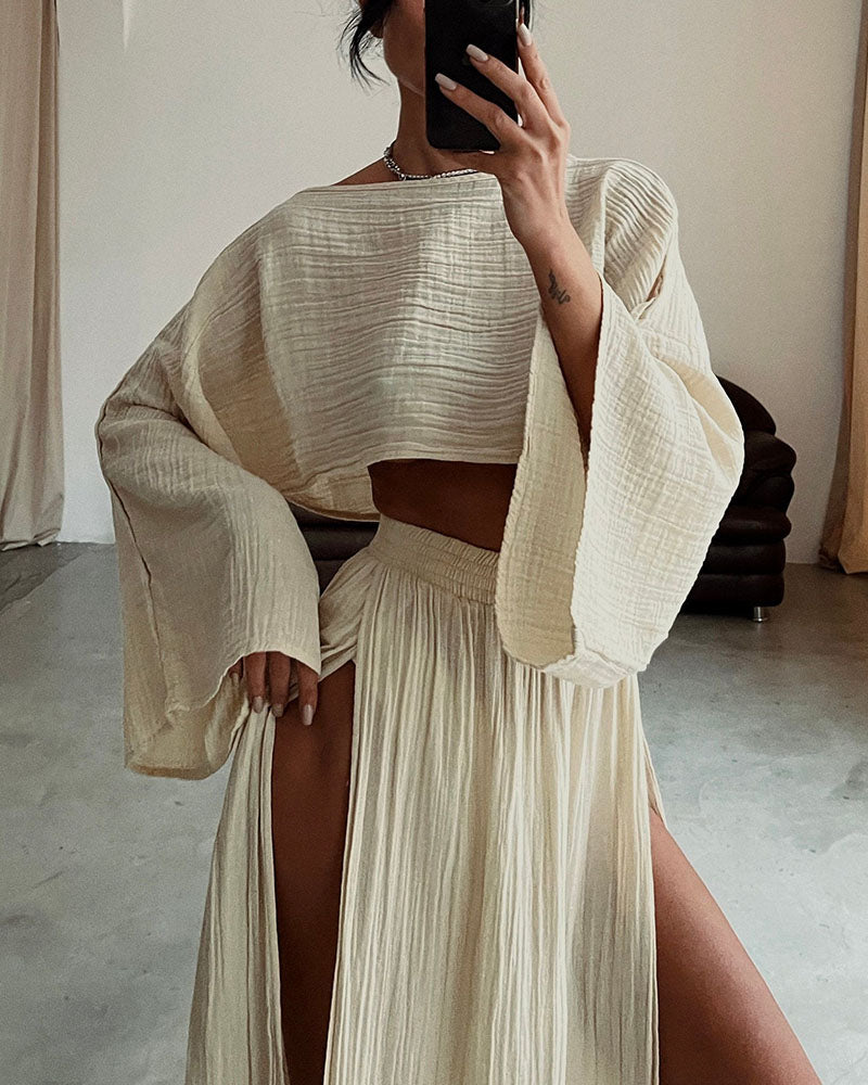Zweiteiler Damen Sommer Set mit Crop Top und Maxirock