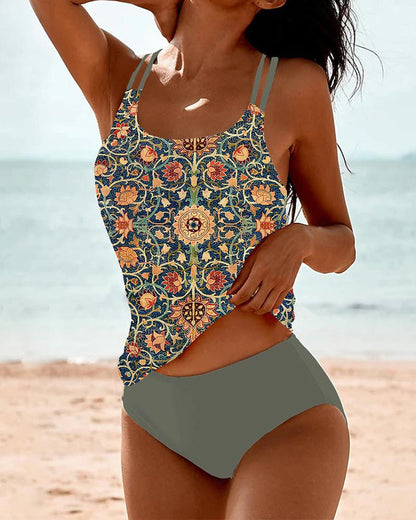 Damen-Tankini-Set mit Blumenmuster und ärmellosem Top