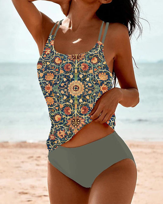 Damen-Tankini-Set mit Blumenmuster und ärmellosem Top
